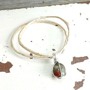 Bloodstone Crystal Choker Necklace, Hemp Gemstone Jewelry 14"